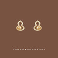 Gold CZ Gourd Outline Stud Earrings Champagne Pearl view 4