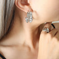 Gold And Steel Ruffled Texture Geometric Hoop Earrings view 7