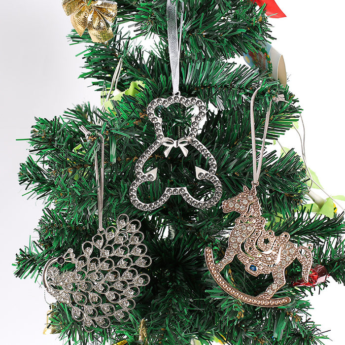 Rhinestone Peacock Bear Rocking Horse Metal Tree Ornaments