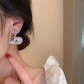 Silver Crystal Open Heart Stud Statement Earrings Pair view 2