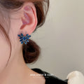Blue Crystal Floral Cluster Stud Earrings Statement Jewelry view 3