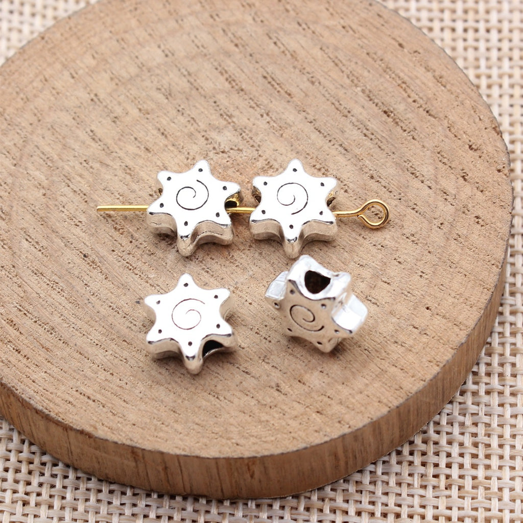 10x10x4.9mm 1.5g Antique Silver Zinc Alloy Swirl Hexagram Large Hole Beads for Bracelet DIY Making