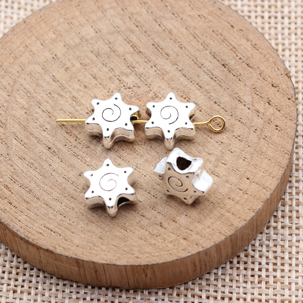 10x10x4.9mm 1.5g Antique Silver Zinc Alloy Swirl Hexagram Large Hole Beads for Bracelet DIY Making