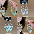 Pastel Leaf Disc Fan Dangle Stud Earrings Jewelry Pair view 1