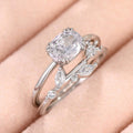 Silver Tone Round Crystal Leaf Branch Double Ring Polished Metal Jewelry view 3
