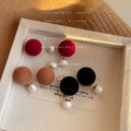 Brown Flocked Ball Pearl Double Side Stud Earrings Pair view 1