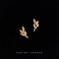 Gold Wheat Ear Leaf Stud Earrings Micro Crystal Accents view 4