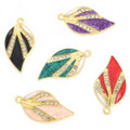 Striped Enamel Leaf Metal Jewelry Charms, 10 Colorways view 3