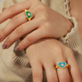 Gold Heart Enamel Open Rings With Center Zircon Stone view 1
