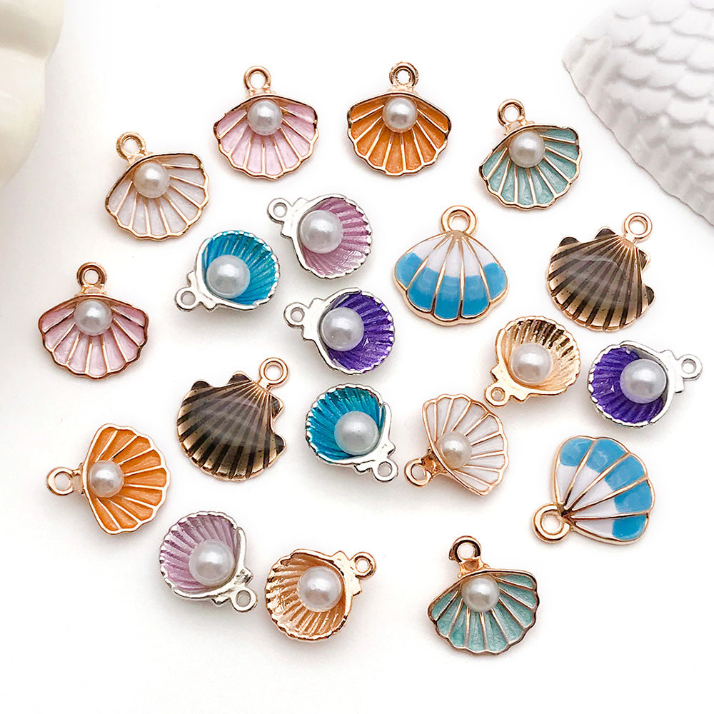 Enamel Zinc Alloy Scallop Shell Pearl Charm Pendant for Necklaces and Bracelets