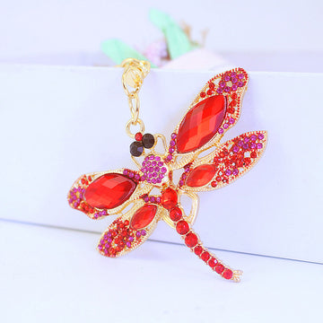Rhinestone Dragonfly Keychain With Split Ring And Lobster Clasp