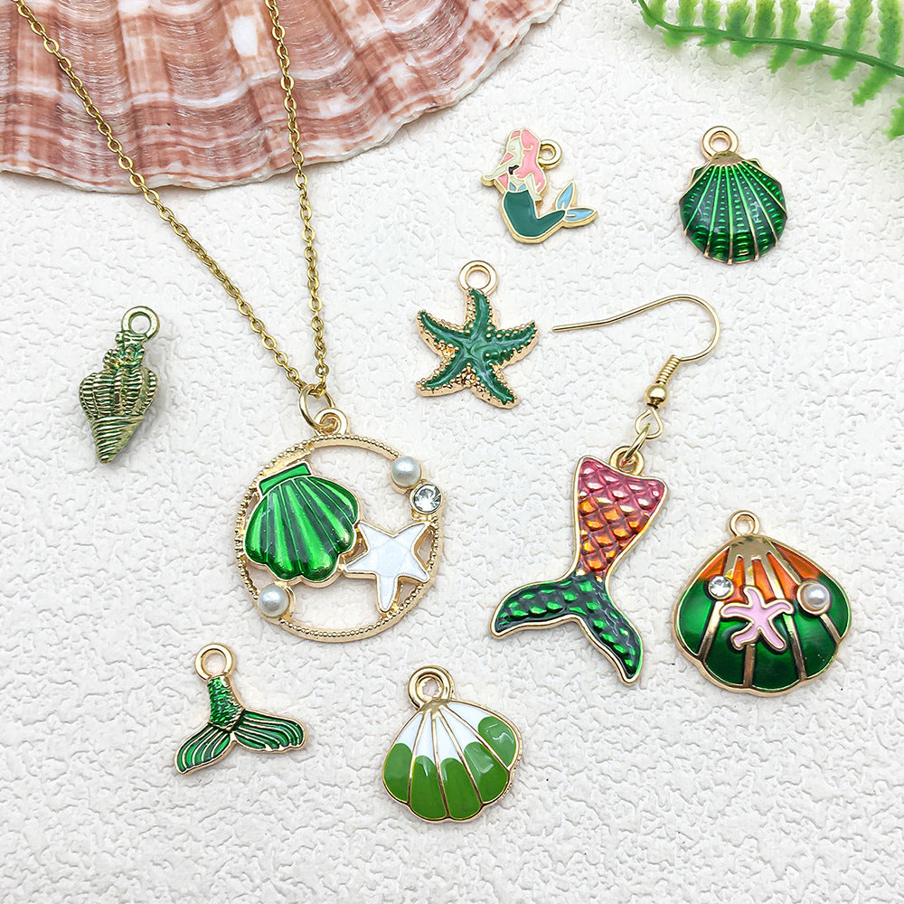 Green Enamel Zinc Alloy Shell Conch Starfish Charm Pendant for DIY Earring Jewelry Making