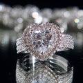 Heart Shaped White Stone Ring with Pavé Halo and Band view 3
