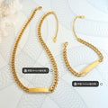 Cuban Chain ID Bar Plate Necklace Bracelet Gold Steel Tone view 2