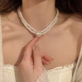 White Double Strand Pearl Rhinestone Halo Choker Single Style view 4