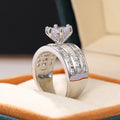 White Gold Round Center Three Row Baguette Band Ring 925 view 3