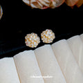 White Floral Cluster Stud Earrings With Gold Accents view 1