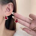 Red Velvet Look Gourd Gold Tone Small Stud Earrings view 1