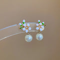 Floral Pearl Look Drop Stud Earrings in Two Colors view 6