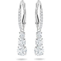 Graduated Three-Stone Long Drop Earrings In Polished Silver Tone view 1
