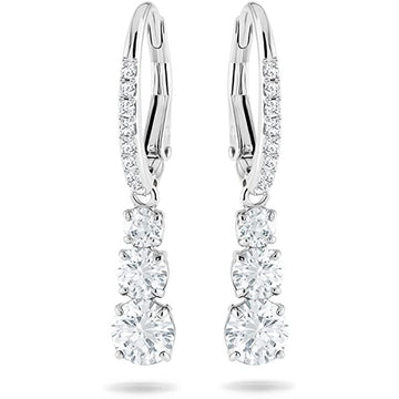 Graduated Three-Stone Long Drop Earrings In Polished Silver Tone