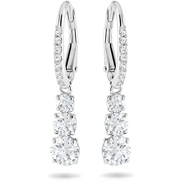 Graduated Three-Stone Long Drop Earrings In Polished Silver Tone