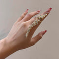 Leaf Crystal Open Ring Two Tones Gold Silver Cascading Stones view 1