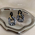 Two Style Black White Zebra Open Ring Statement Earrings view 3