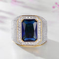 Rectangular Blue And Black Stone Wide Signet Ring In Silver Tone view 1