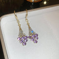 Purple Crystal Floral Earrings in Stud and Hook Styles view 7