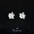 Silver Matte Flower Stud Earrings Pearl Center Pair view 3