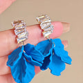 Blue Petal Crystal Cluster Drop Stud Earrings Statement Pair view 1