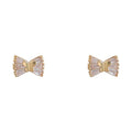 Gold Mini Bow Crystal Baguette Pave Stud Earrings Pair view 5