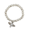 White Pearl Stretch Bracelet Winged Cross Charm Metal Charm view 5