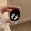 Silver Tone Leaf Stud Earrings with Crystal Vein Details view 6