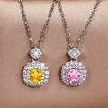 Silver Square Halo Pendant Necklace Yellow Or Pink Stone view 1
