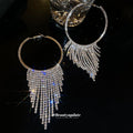 Large Crystal Fringe Hoop Drop Earrings in Silver Tone view 2