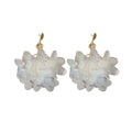 White Petal Cluster Gold Hook Earrings Polished Metal Jewelry view 5