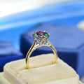 Gold Tone Rainbow Crystal Six Prong Ring Polished Statement Fashion Jewelry view 1
