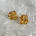 Gold Dimensional Relief Rose Flower Stud Earrings Pair view 4