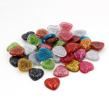 Glitter Heart Resin Cabochons in Twelve Color Options