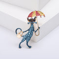 Umbrella Cat Brooch With Handbag in Blue or Red Enamel view 6