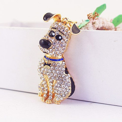 Rhinestone Cute Dog Keychain Metal Animal Bag Charm Key Ring for Women