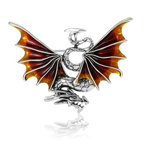 Winged Enamel Dragon Brooch styled angle