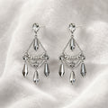 Silver Tone Clear Teardrop Scroll Chandelier Earrings view 6
