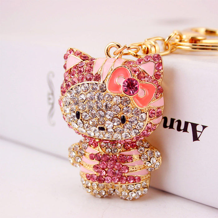 Cute Rhinestone Bow and Cat Car Keychain Bag Charm