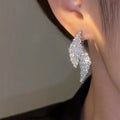 Silver Tone Crystal Leaf Cluster Earrings Jewelry Design view 4