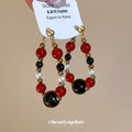 Gold Red Black Pearl And Tiger Eye Loop Earrings Statement Jewelry view 3