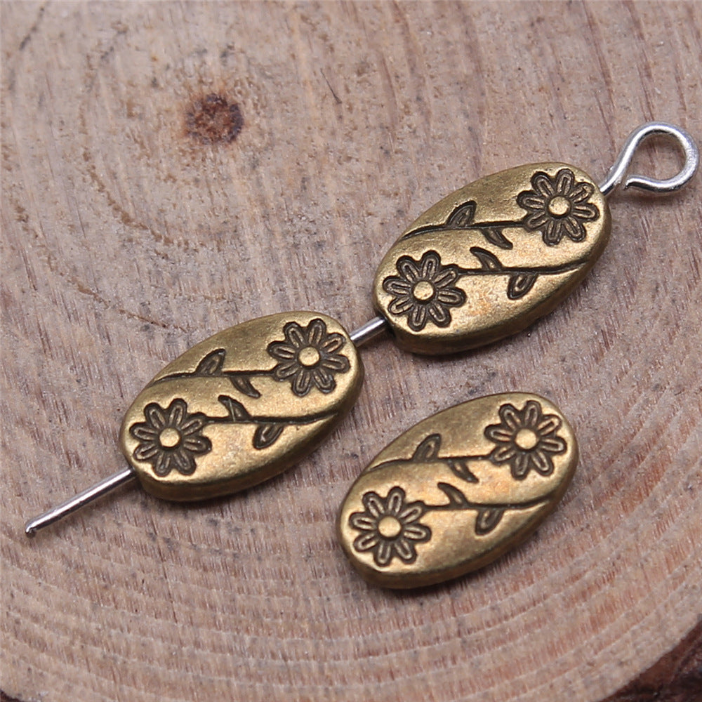 10x6x3mm 0.7g Zinc Alloy Oval Flower Loose Metal Beads for DIY Bracelet Necklace Jewelry Making