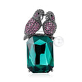 Crystal Parrot Pair Brooch With Pearl Accent for Jackets Scarves and Lapels view 2